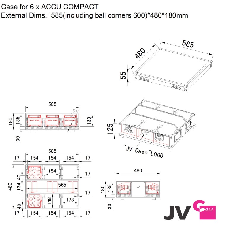 Flightcase voor 6 x ACCU-COMPACT. - CASE FOR 6 x ACCU-COMPACT