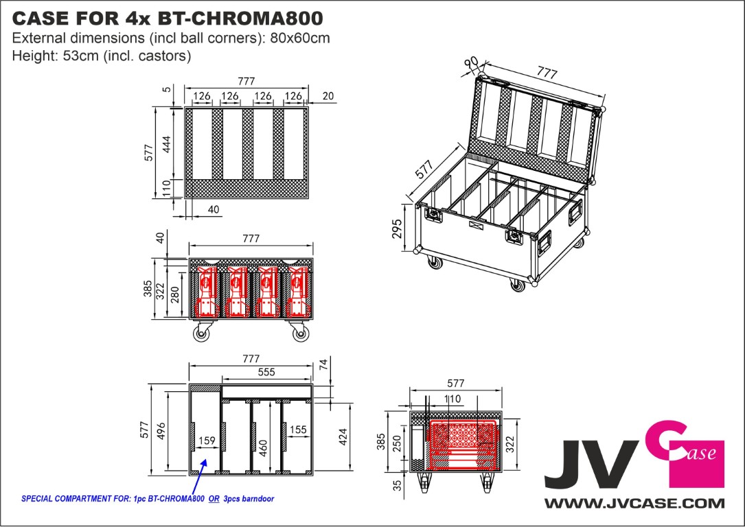 Flightcase voor transport van 4x BT-CHROMA 800 - CASE FOR 4x BT-CHROMA800