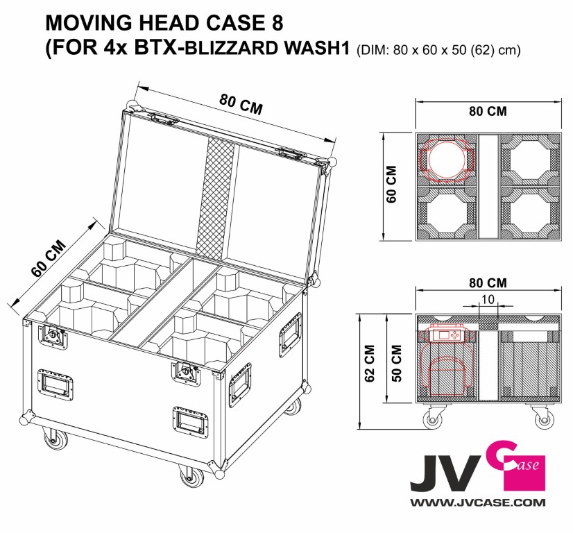 Stapelbare flightcase voor 4x BTX-BLIZZARD WASH1 of BTI-BLIZZARD WASH1 - MOVING HEAD CASE 8