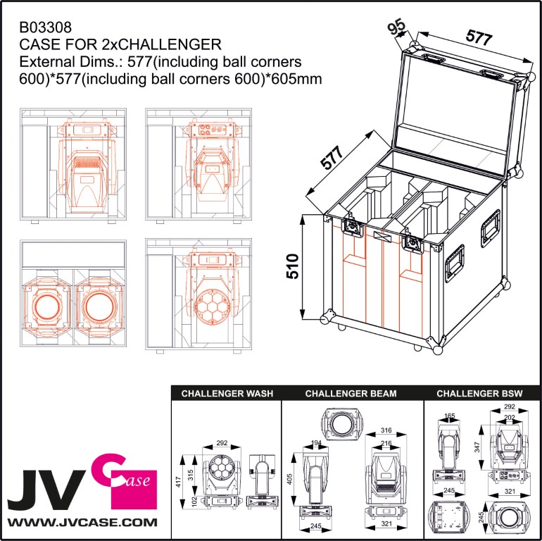 Flightcase, ontworpen om 2 CHALLENGER moving heads te vervoeren - CASE FOR 2xCHALLENGER