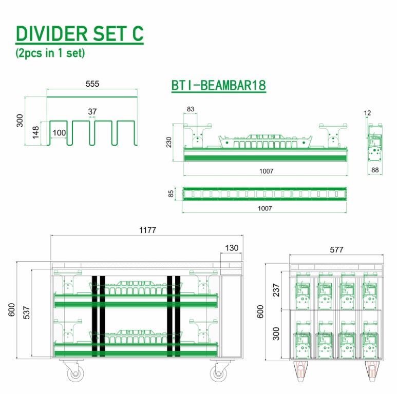 Speciale divider set (2 stuks) om de “Light bars 1 – Case” aan te passen voor het transport van 8x BTI-BEAMBAR18 - LIGHT BARS 1 - DIVIDER SET C