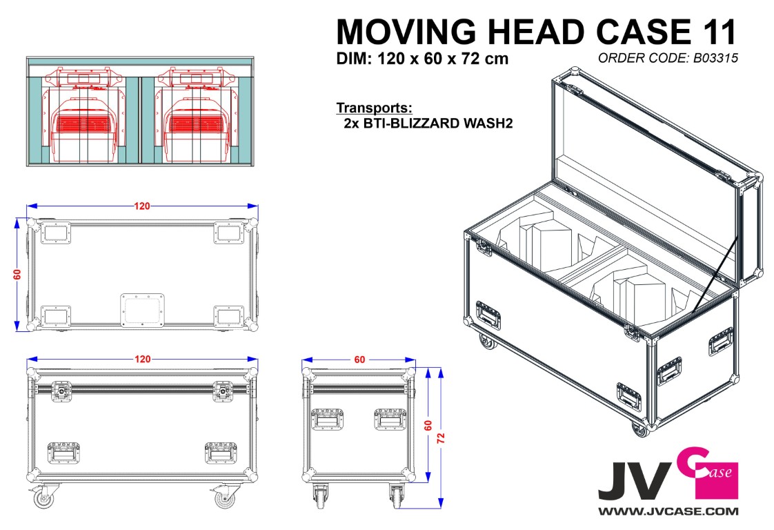 Stapelbare flightcase voor transport van 2x BTI-BLIZZARD WASH2 - MOVING HEAD CASE 11