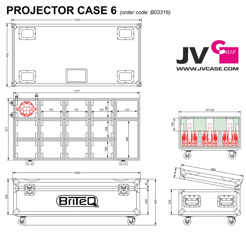 Stapelbare flightcase 120x60cm voor het transport van max. 12x BTI-BLINDER1 FX + accessoires - PROJECTOR CASE 6