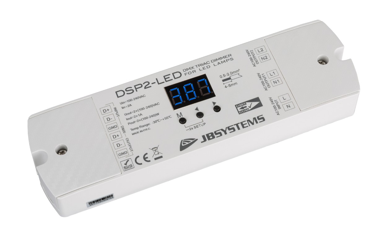 Triac dimmer / switch pack: 2 DMX kanalen voor 100-240Vac LED-lampen en andere kleine belastingen - DSP2-LED