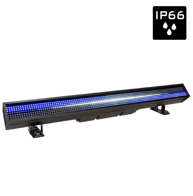 Een uiterst krachtige en veelzijdige hybride OUTDOOR LED Pixel mapping bar met 112 superheldere CW leds (16 zones) en 672 RGB leds (32 zones). Art-Net / sACN besturing: uitstekend voor TV-studio's, concertpodia,... - BTI-LIGHTSTRIKE IP66