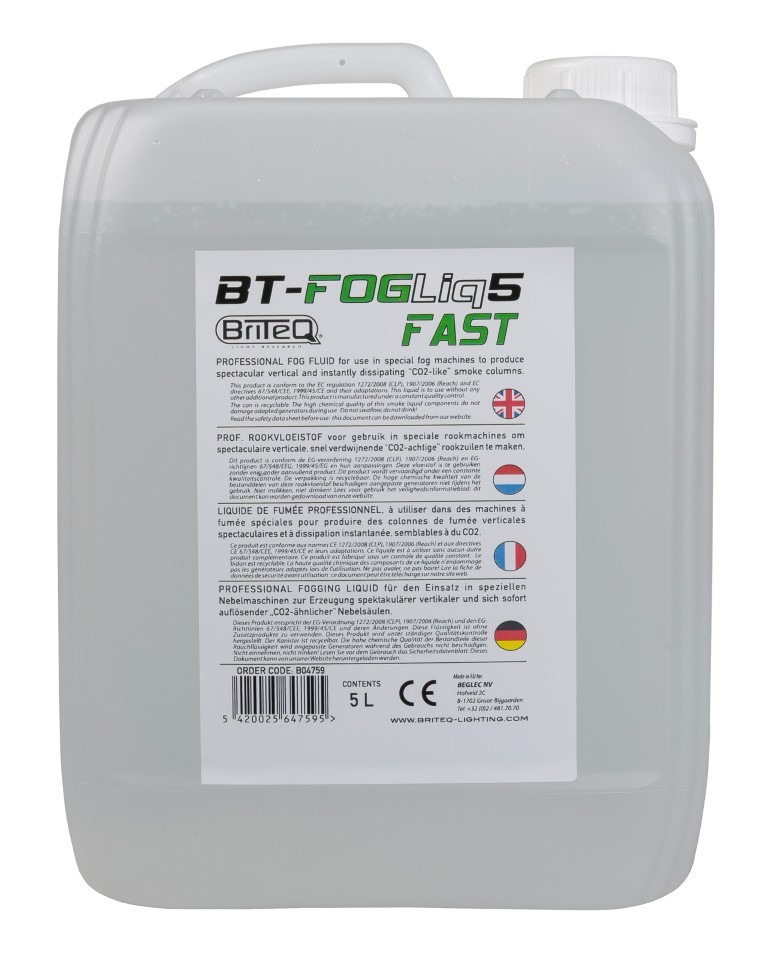 Speciaal ontwikkelde rookvloeistof voor optimale simulatie van CO2 jets in verticale rookmachines - BT-FOGLIQ5 FAST
