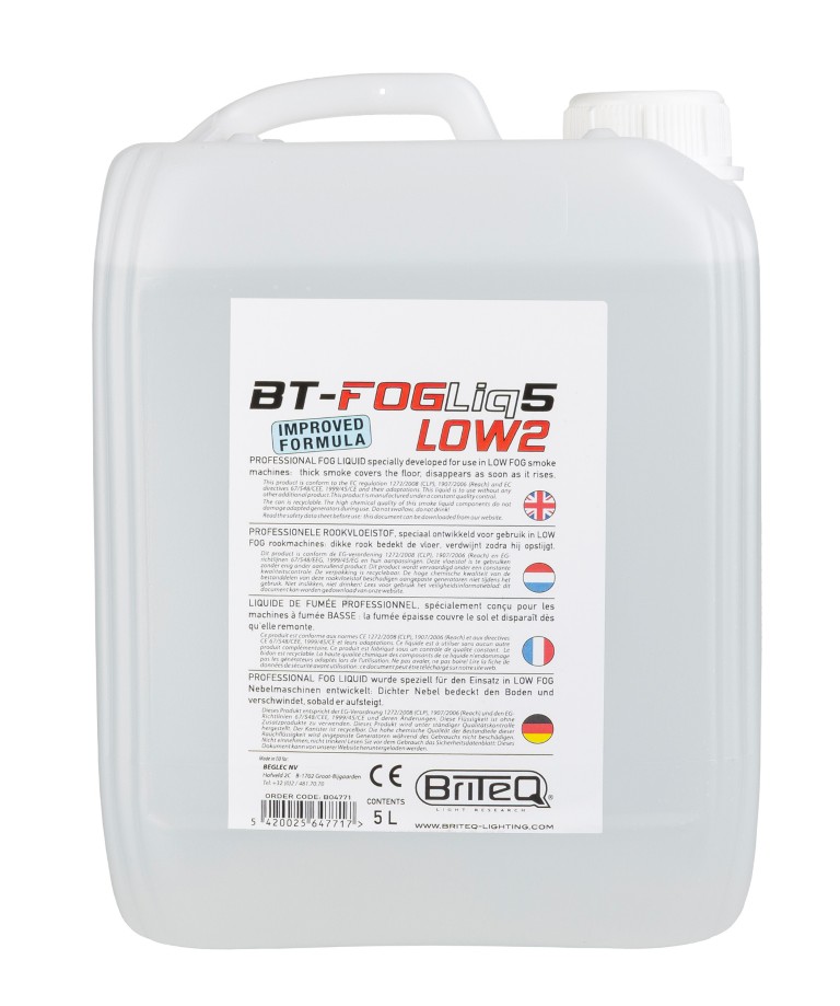 Deze nieuwe en sterk verbeterde rookvloeistof is speciaal ontwikkeld voor gebruik in LOW FOG rookmachines - BT-FOGLIQ5 LOW2