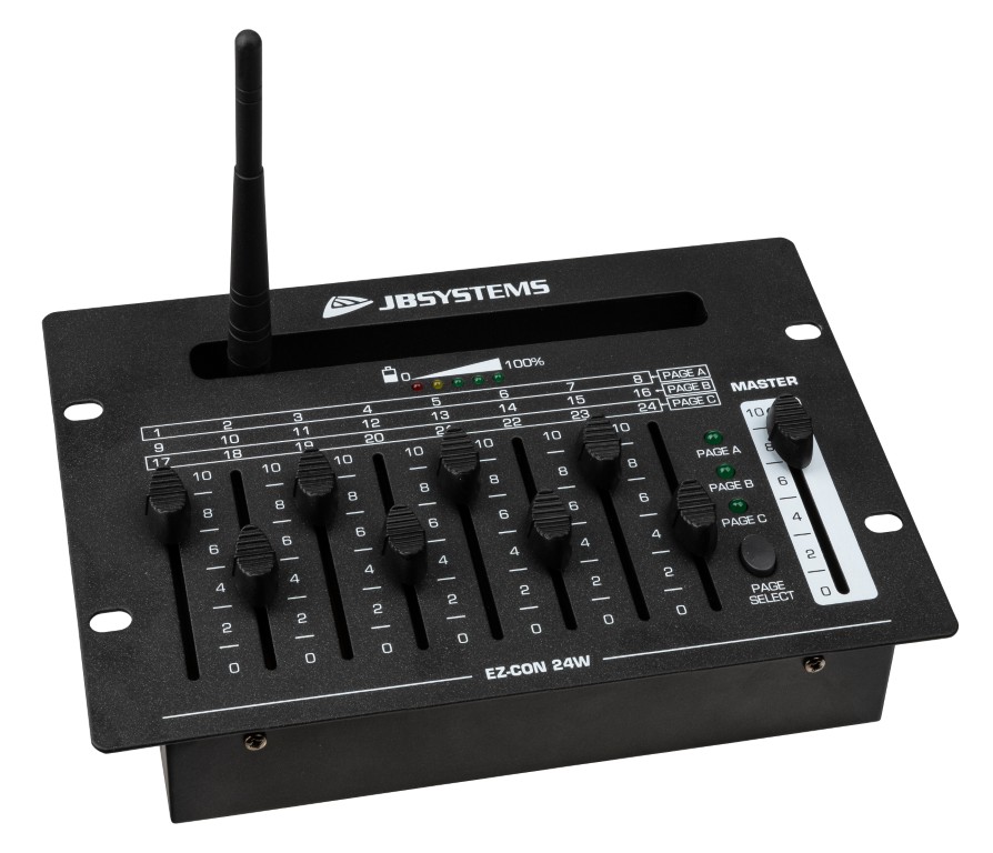 Compacte maar veelzijdige, gebruiksvriendelijke controller met draadloze DMX en batterij met 24 DMX-kanalen en 10 uur autonomie - EZ-CON 24W