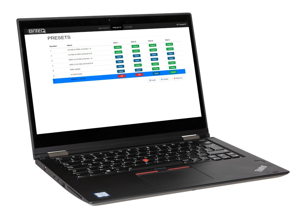 Highspeed ArtNet & sACN Node met 4 configureerbare DMX-poorten (XLR 5-polig), webinterface en OLED display. Compatibel met DHCP, RDM en Gigabit Ethernet met PoE - BT-NODE24 Mk2 (5pin XLR)