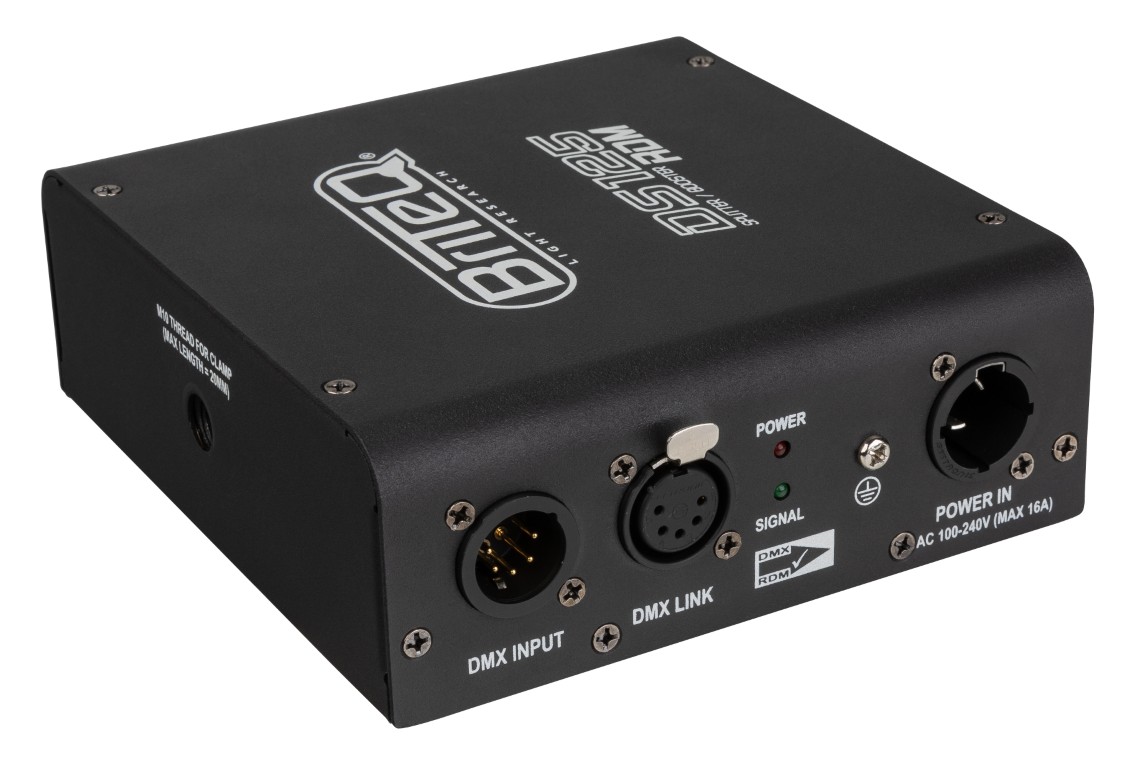 RDM-compatibele DMX-splitter: splitst netvoeding en DMX-ingang in 2 optisch gescheiden uitgangen. Compact en robuust, voorzien van PowerCON TRUE1 / XLR 5pin. - DS125-RDM