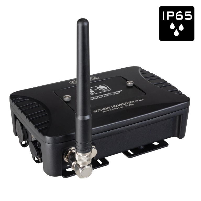 IP65 draadloze DMX-transceiver (zender + ontvanger) voor buitentoepassingen, compatibel met zowel LumenRadio® als Wireless Solution®. Robuuste behuizing voor vaste installatie en podiumtoepassingen. - WTR-DMX TRANSCEIVER IP Mk2
