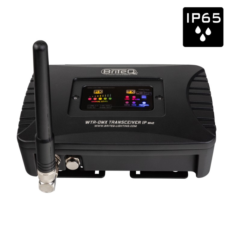 IP65 draadloze DMX-transceiver (zender + ontvanger) voor buitentoepassingen, compatibel met zowel LumenRadio® als Wireless Solution®. Robuuste behuizing voor vaste installatie en podiumtoepassingen. - WTR-DMX TRANSCEIVER IP Mk2