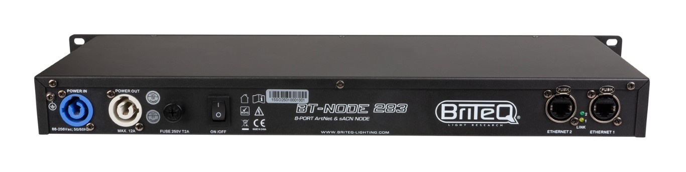 Snelle ArtNet- en sACN-node met 8 zeer flexibel configureerbare DMX-poorten via webinterface en/of LCD-display met draaiknop (3-pins XLR) - BT-NODE 283