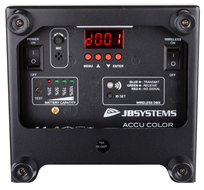 Door batterij gevoede LED uplighter, gebaseerd op 6 stuks 10 watt RGBWA-LED's om ongewenste kleurschaduw te vermijden - ACCU COLOR-BLACK