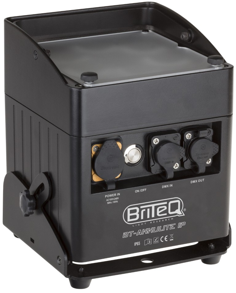 Weersbestendige (IP65) LED uplighter met batterij en draadloze DMX, gebaseerd op 6 stuks RGBWA Led’s. De perfecte oplossing voor buitentoepassingen als tuinfeestjes, verlichten van opritten en planten enz. - BT-AKKULITE IP