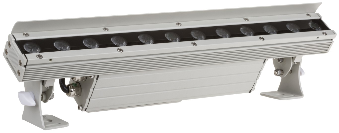 Krachtige IP65 LED projector (lengte: 48cm) uitgerust met 12pcs 4W RGBW LED's. De projector is verdeeld in 2 onafhankelijke secties. - LDP-COLORBAR 12FC