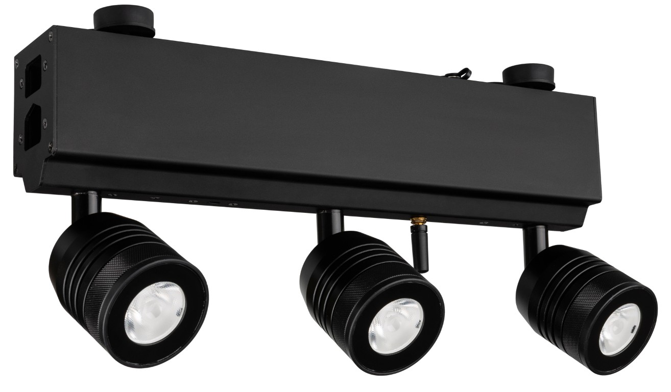 Compacte, krachtige Li-ion batterij-gevoede projector met 3 draaibare 5W 25° LED-spots (3000K) - BT-AKKUBAR