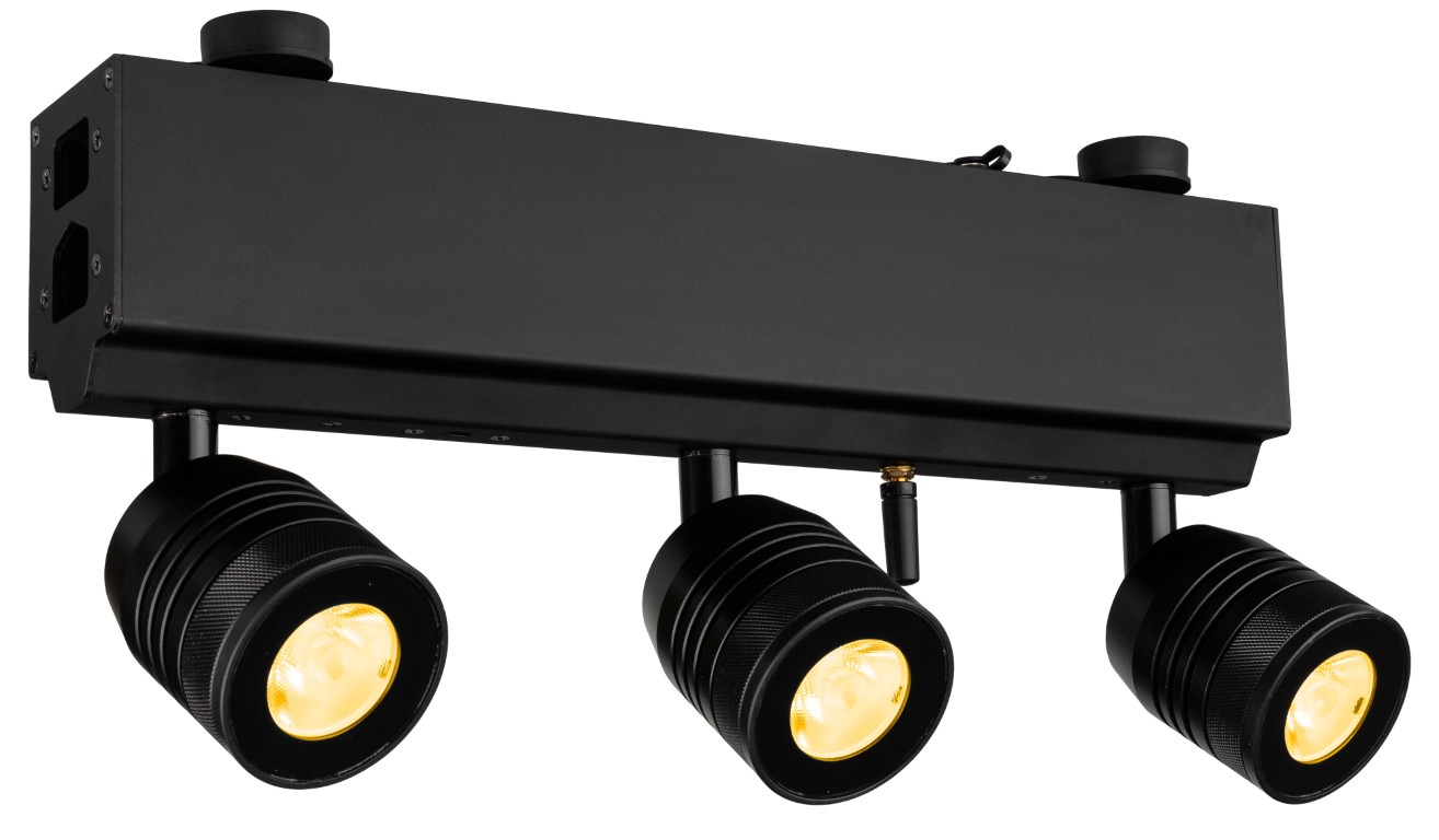 Compacte, krachtige Li-ion batterij-gevoede projector met 3 draaibare 5W 25° LED-spots (3000K) - BT-AKKUBAR