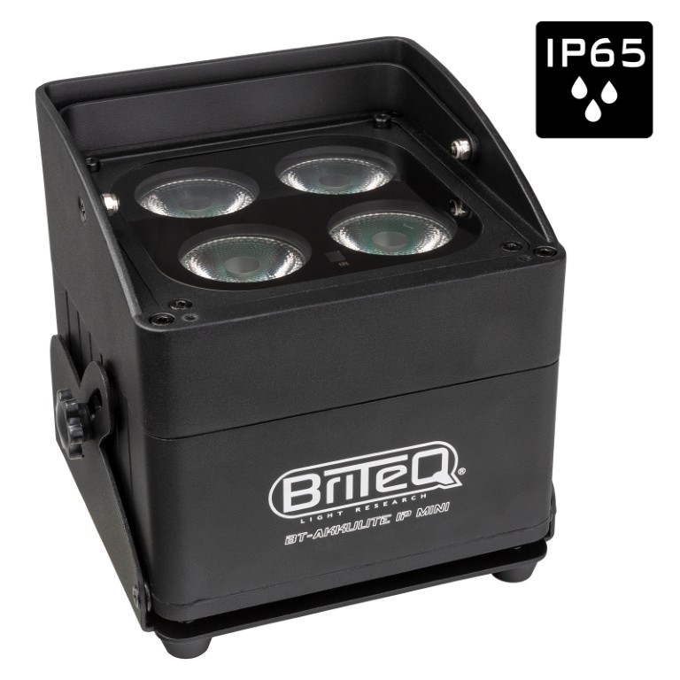 Kleine LED uplighter voor buiten (IP65) op batterijen, gebaseerd op 4 stuks 10Watt RGBWA-LED's - BT-AKKULITE IP MINI