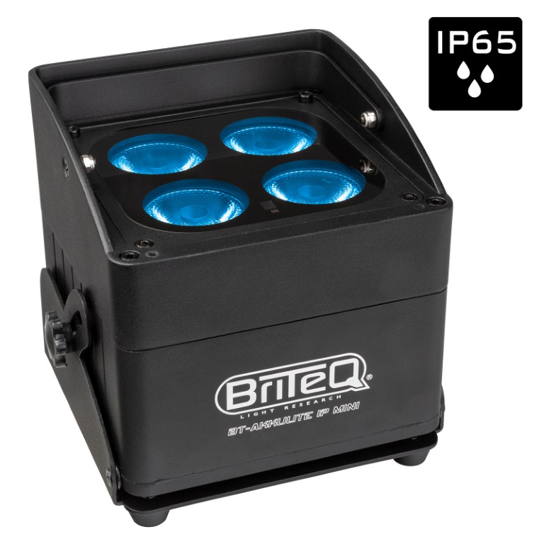 Kleine LED uplighter voor buiten (IP65) op batterijen, gebaseerd op 4 stuks 10Watt RGBWA-LED's - BT-AKKULITE IP MINI