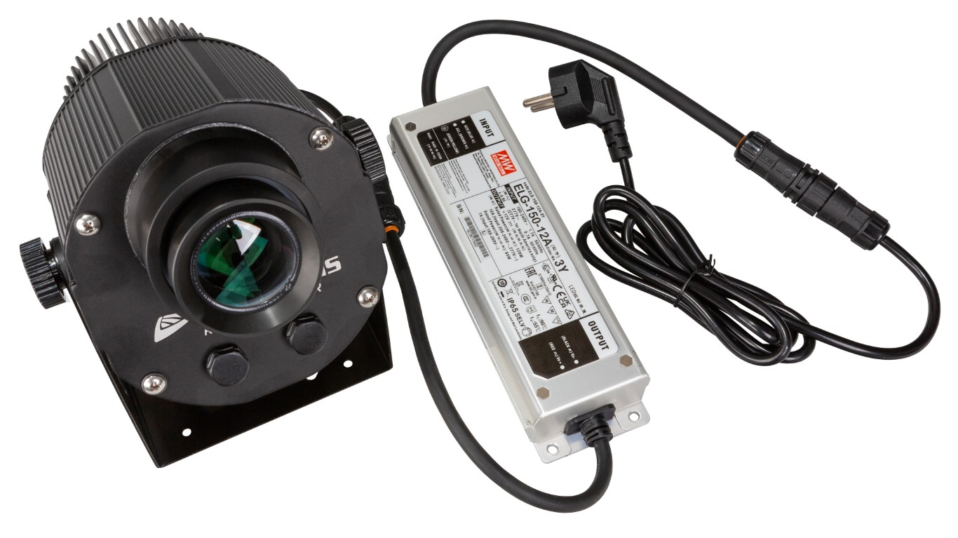 Krachtige outdoor IP65 logoprojector op basis van een 100W koud witte LED - ROTOGOBO OUTDOOR
