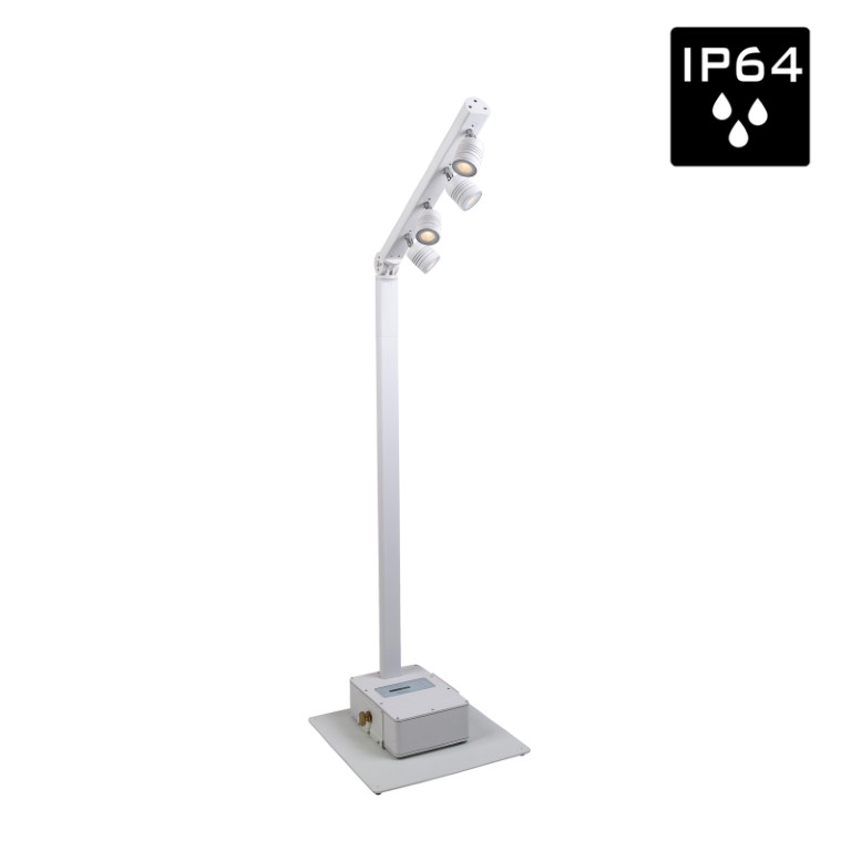 Stijlvolle batterij-gevoede IP64 OUTDOOR 4x 5Watt LED-verlichtingspaal met draadloze DMX, perfect voor het verlichten van tuinfeesten, buffetten, presentatiebalies, enz. - BTI-AKKUPOLE WHITE