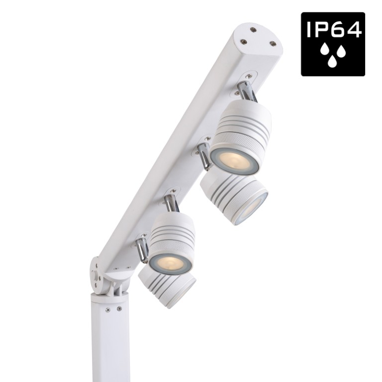 Stijlvolle batterij-gevoede IP64 OUTDOOR 4x 5Watt LED-verlichtingspaal met draadloze DMX, perfect voor het verlichten van tuinfeesten, buffetten, presentatiebalies, enz. - BTI-AKKUPOLE WHITE