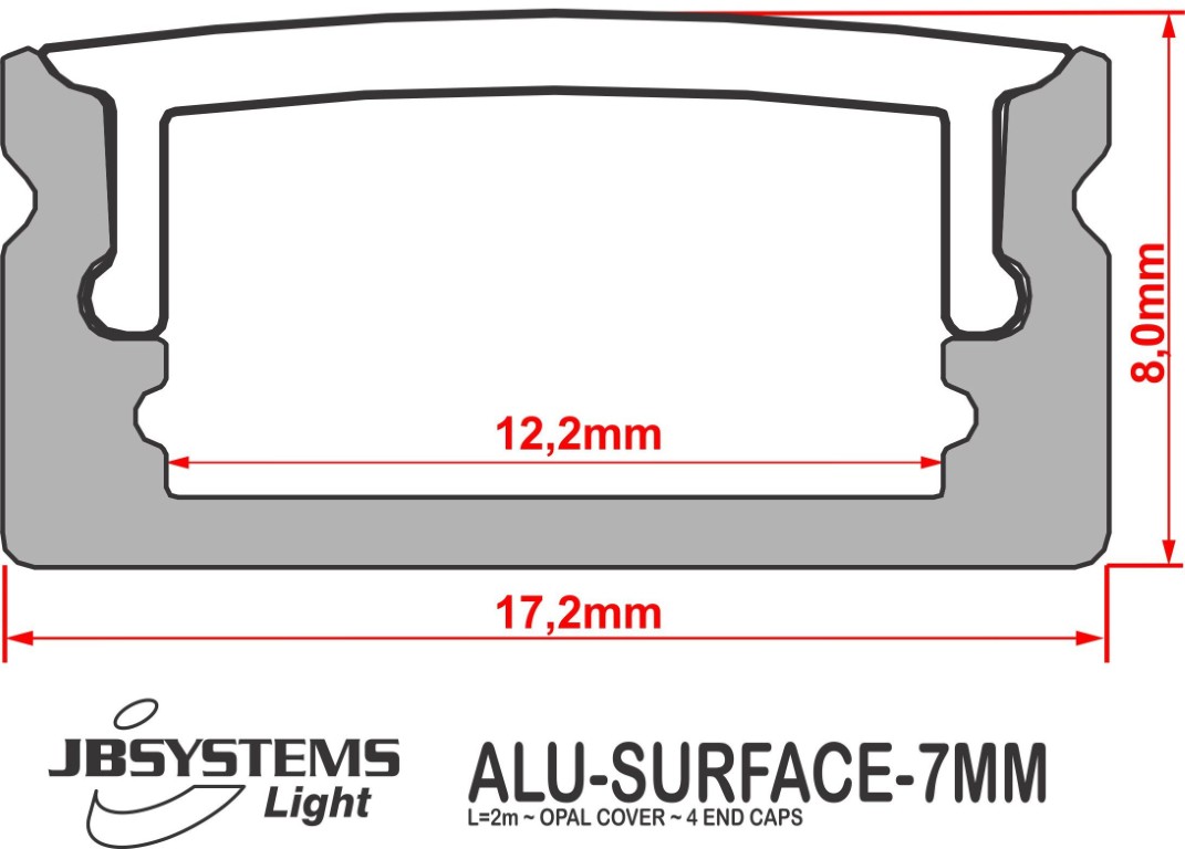 Laag opbouw profiel - ALU-SURFACE-7MM (2M)