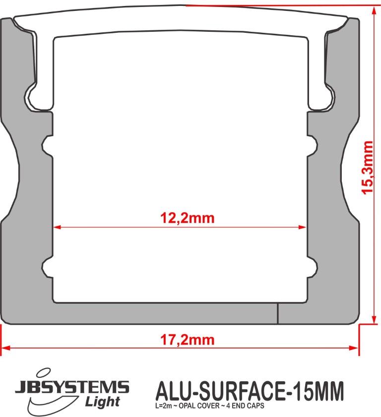 Hoog opbouw profiel - ALU-SURFACE-15MM (2M)