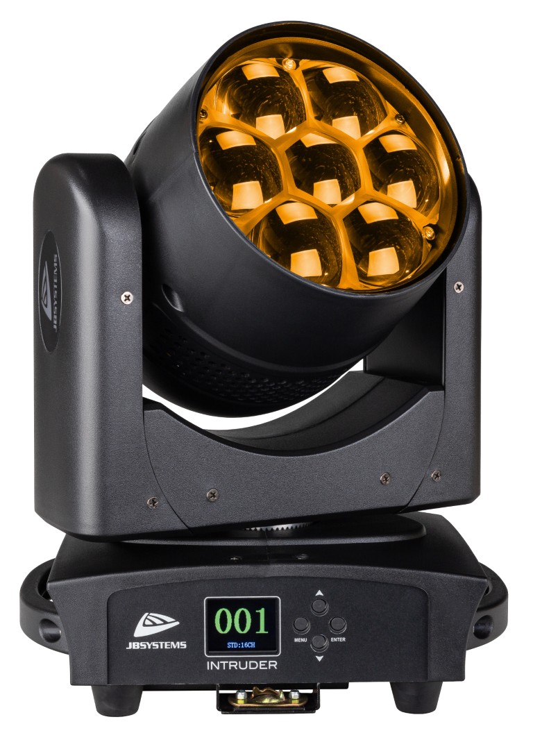 Krachtige maar uiterst compacte moving wash uitgerust met 7x40W RGBW LED's en een groot zoombereik van 5°-50° - INTRUDER