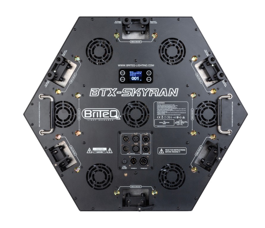 Indrukwekkend hexagonaal multi-effect armatuur, dat krachtige blinders combineert met pixelgestuurde stroboscoop en RGB-lijnen om verbazingwekkende effecten te creëren. Ontwikkeld voor gebruik op concertpodia, tv-studio's, ... - BTX-SKYRAN