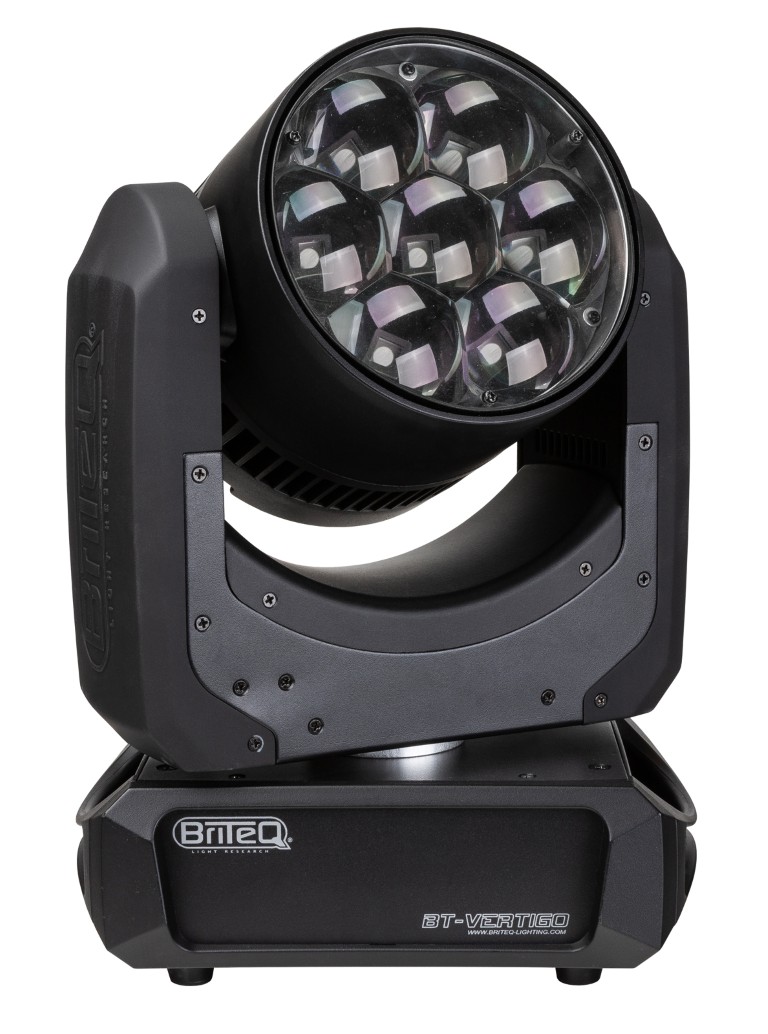 Compacte moving wash uitgerust met 7x60W RGBL LED's, extreem snelle pan/tilt/zoom-bewegingen en groot zoombereik van 4°-70° - BT-VERTIGO