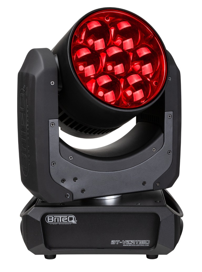Compacte moving wash uitgerust met 7x60W RGBL LED's, extreem snelle pan/tilt/zoom-bewegingen en groot zoombereik van 4°-70° - BT-VERTIGO