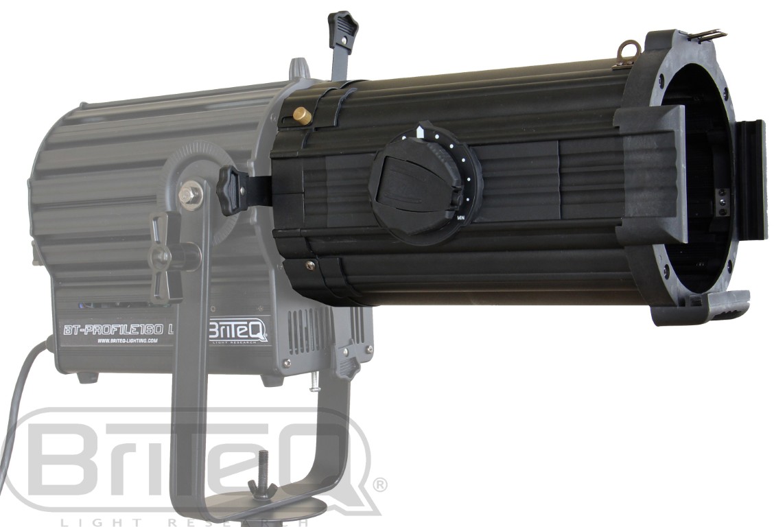 Optiek voor BT-PROFILE160/LED ENGINE of BT-PROFILE250/LED ENGINE of BT-PROFILE 500TW/LED ENGINE met 25-50° zoom die de ETC Source Four-optiek door een optionele gobohouder en optioneel diafragma kan vervangen. - BT-PROFILE160/OPTIC 25-50