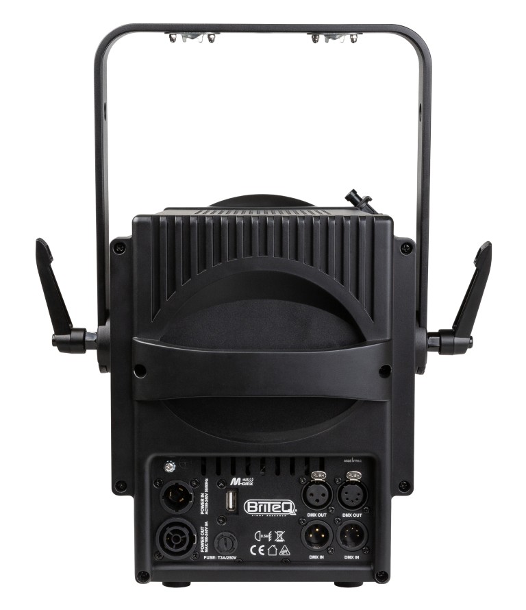 Zeer krachtige 250Watt LED theaterspot met gemotoriseerde 13,1° tot 58,3° zoom en uitstekende zeer geruisloze koeling. Gedraagt zich als een halogeen Fresnel, dankzij het redshift / amber drift effect! - BT-THEATRE 250EZ Mk3