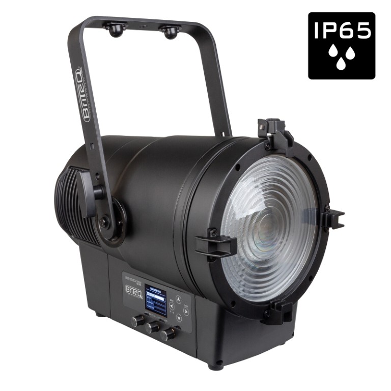 Veelkleurige IP65 LED fresnel spot met een vermogen van 2 kW halogeen equivalent, gemotoriseerde zoom en hoge CRI witte presets - BTI-THEATRE 6C20