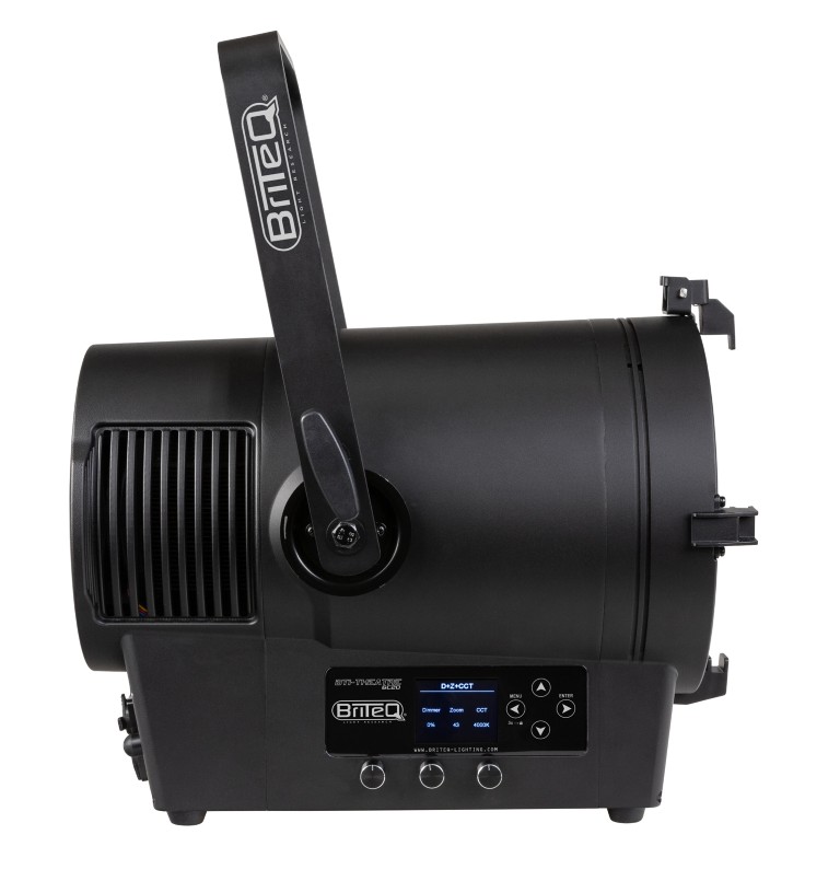 Veelkleurige IP65 LED fresnel spot met een vermogen van 2 kW halogeen equivalent, gemotoriseerde zoom en hoge CRI witte presets - BTI-THEATRE 6C20
