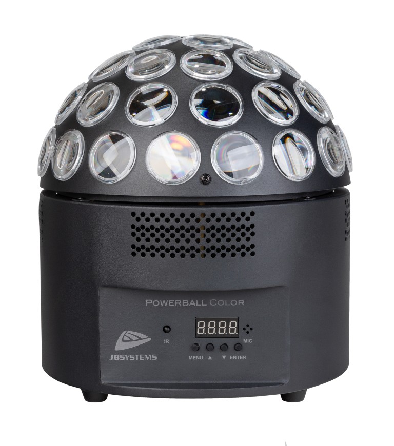 Krachtig 200W LED alternatief voor de klassieke spiegelbol met pinspots! Creëert DMX-, manuele of geluid gestuurde kleurrijke ronddraaiende lichtbundels. - POWERBALL COLOR