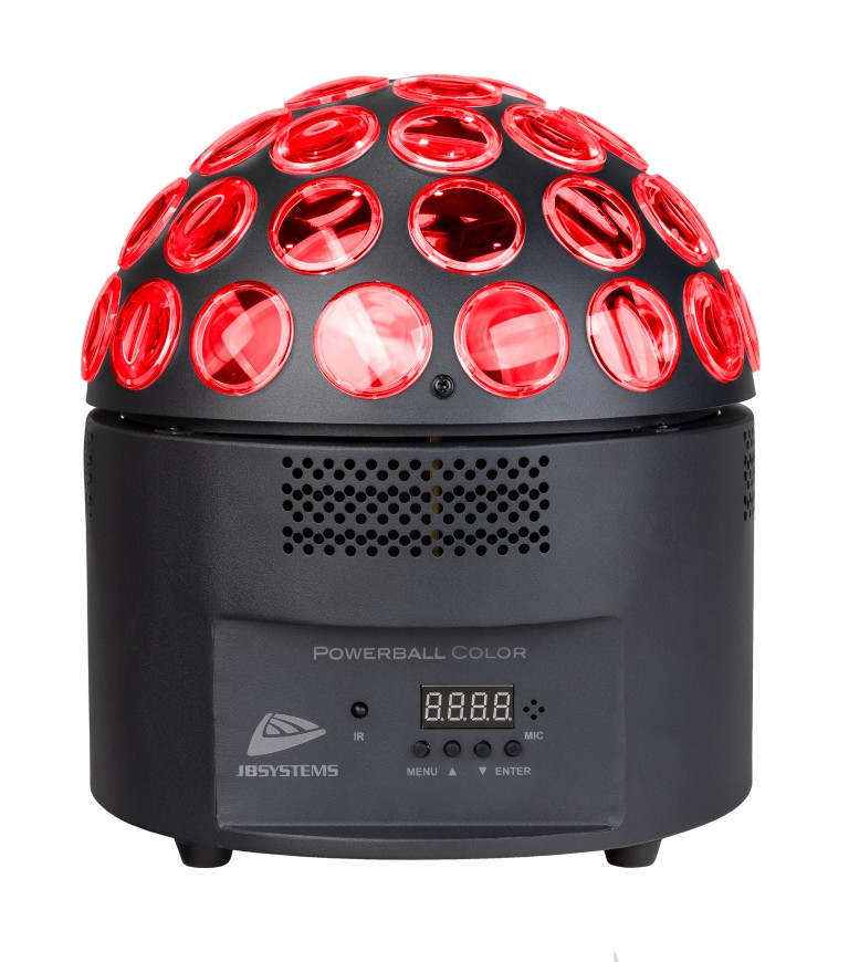 Krachtig 200W LED alternatief voor de klassieke spiegelbol met pinspots! Creëert DMX-, manuele of geluid gestuurde kleurrijke ronddraaiende lichtbundels. - POWERBALL COLOR