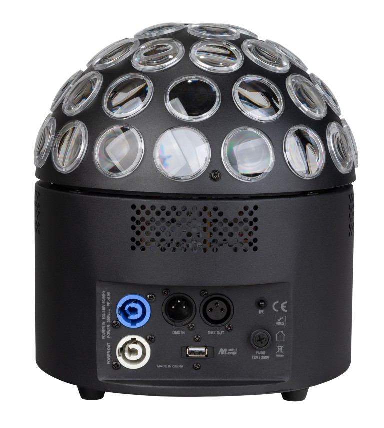 Krachtig 200W LED alternatief voor de klassieke spiegelbol met pinspots! DMX-gestuurde koud- en warmwitte ronddraaiende stralen. - POWERBALL WHITE