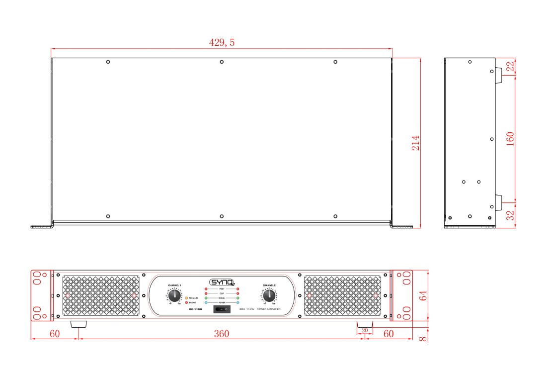 2x 550Wrms CLASS-D versterker, lichtgewicht (slechts 3,85kg) met krachtige basweergave en kristalheldere hoge frequenties. Perfect voor clubs, verhuur, theater, ... - SE-1100