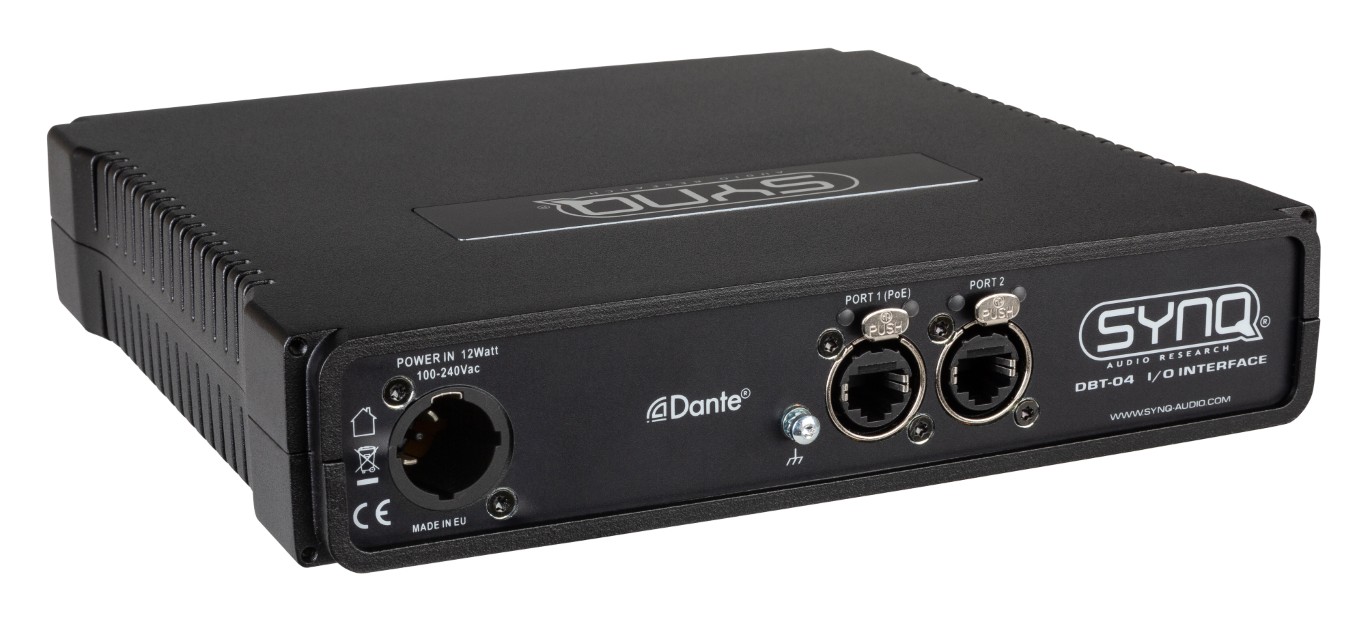 Hoogwaardige analoge / DANTE®-netwerkaudiobrug met AES67-ondersteuning voor touring-toepassingen met 4 analoge uitgangen - DBT-04