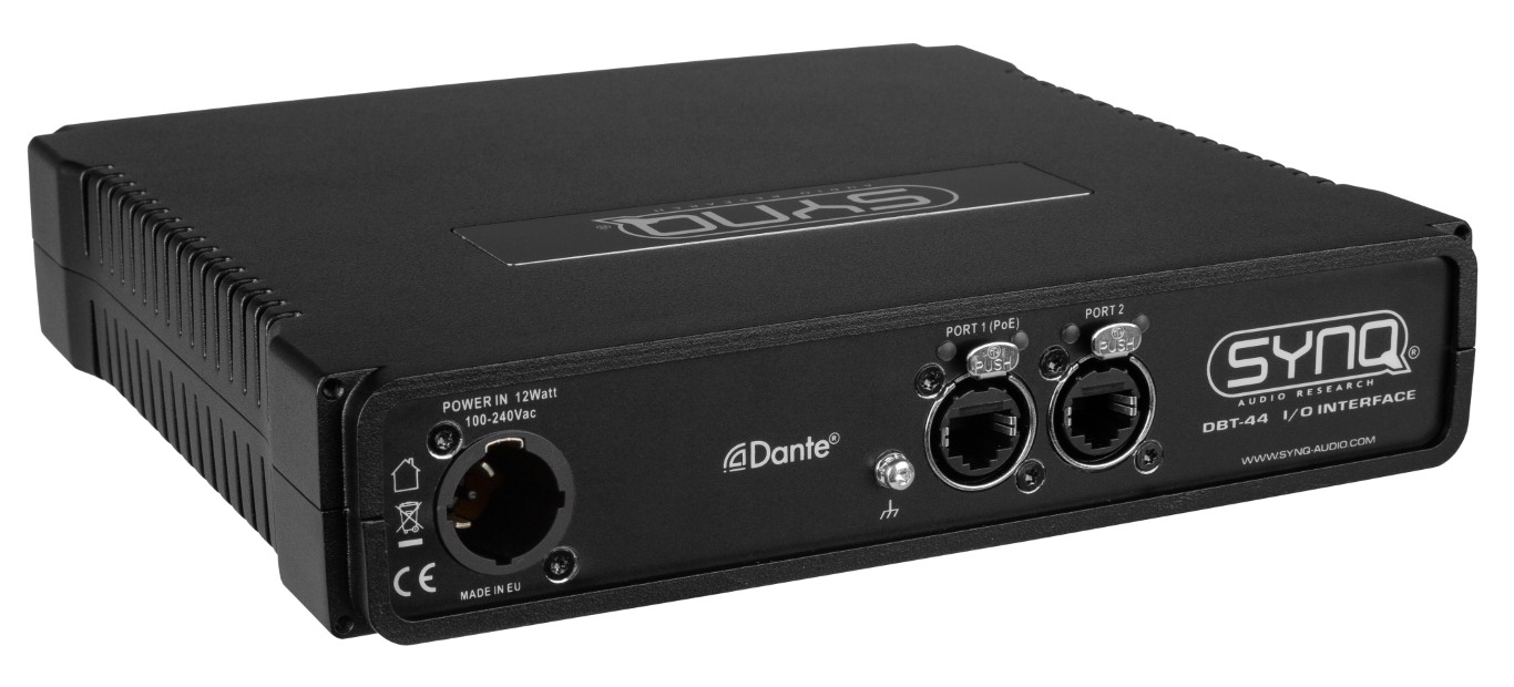 Hoogwaardige analoge / DANTE®-netwerkaudiobrug met AES67-ondersteuning voor touring-toepassingen met 4 analoge in- en uitgangen - DBT-44