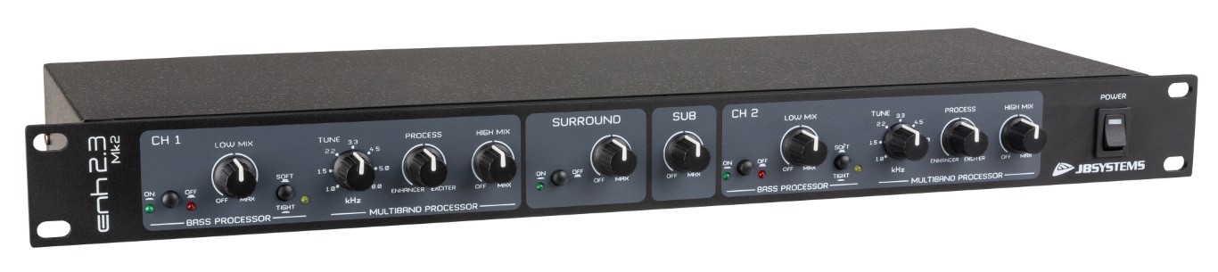 Professionele multiband geluidsversterker met ruimtelijke stereoprocessor en mono subwooferuitgang - ENH 2.3 Mk2