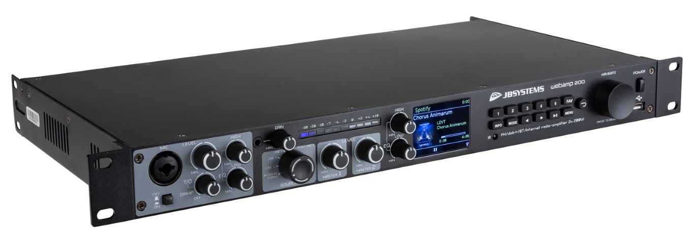 Alles-in-één audio-oplossing met INTERNETRADIO + DAB+/FM-radio + SPOTIFY connect + USB-speler + BLUETOOTH + 2x 250W versterker in een compacte 19