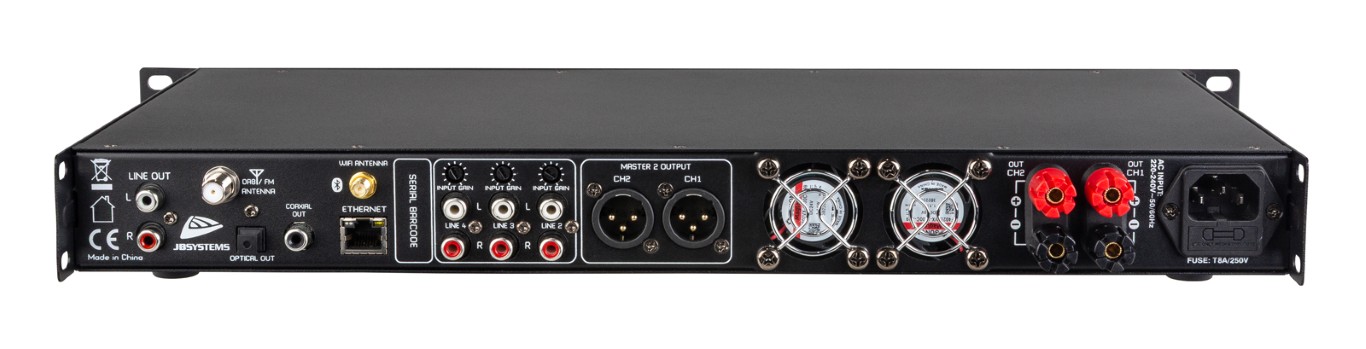 Alles-in-één audio-oplossing met INTERNETRADIO + DAB+/FM-radio + SPOTIFY connect + USB-speler + BLUETOOTH + 2x 250W versterker in een compacte 19