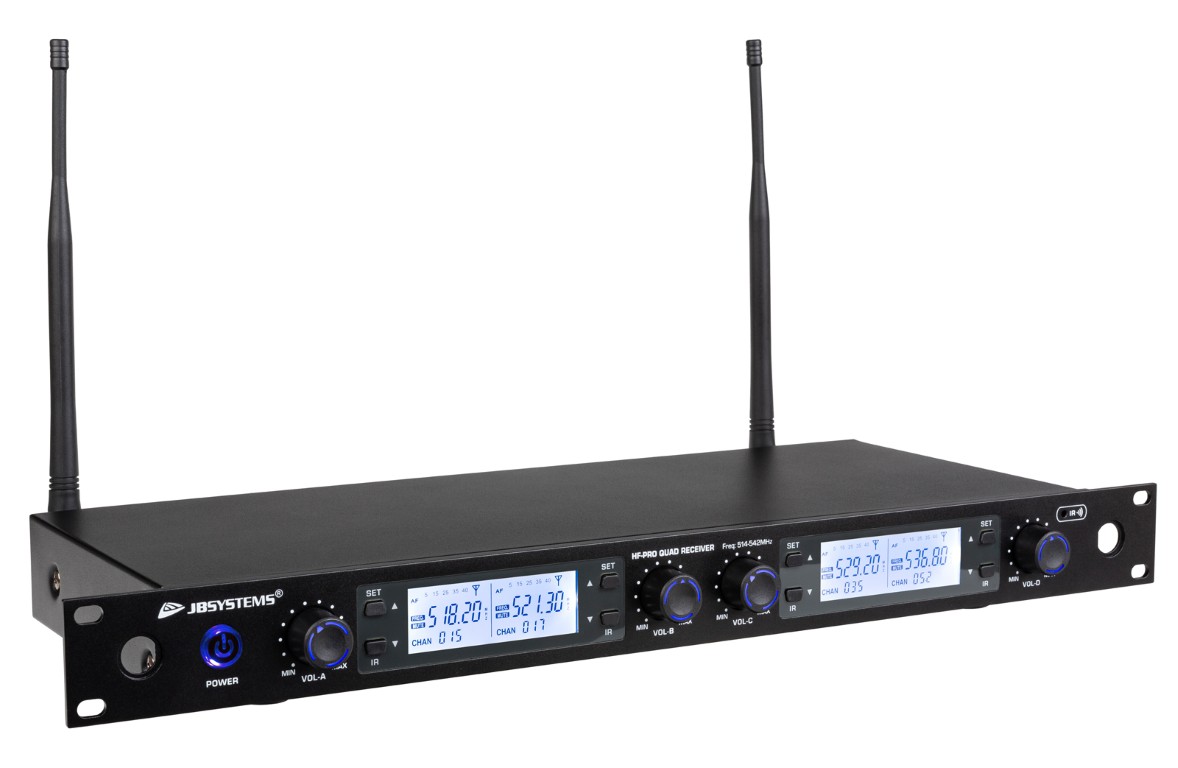 Vier afzonderlijke PLL/UHF draadloze microfoonontvangers in één te combineren met HF-PRO MIC en/of HF-PRO BPACK - HF-PRO QUAD RECEIVER