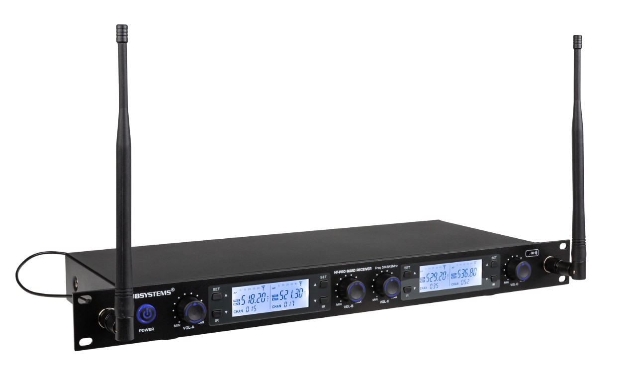 Vier afzonderlijke PLL/UHF draadloze microfoonontvangers in één te combineren met HF-PRO MIC en/of HF-PRO BPACK - HF-PRO QUAD RECEIVER