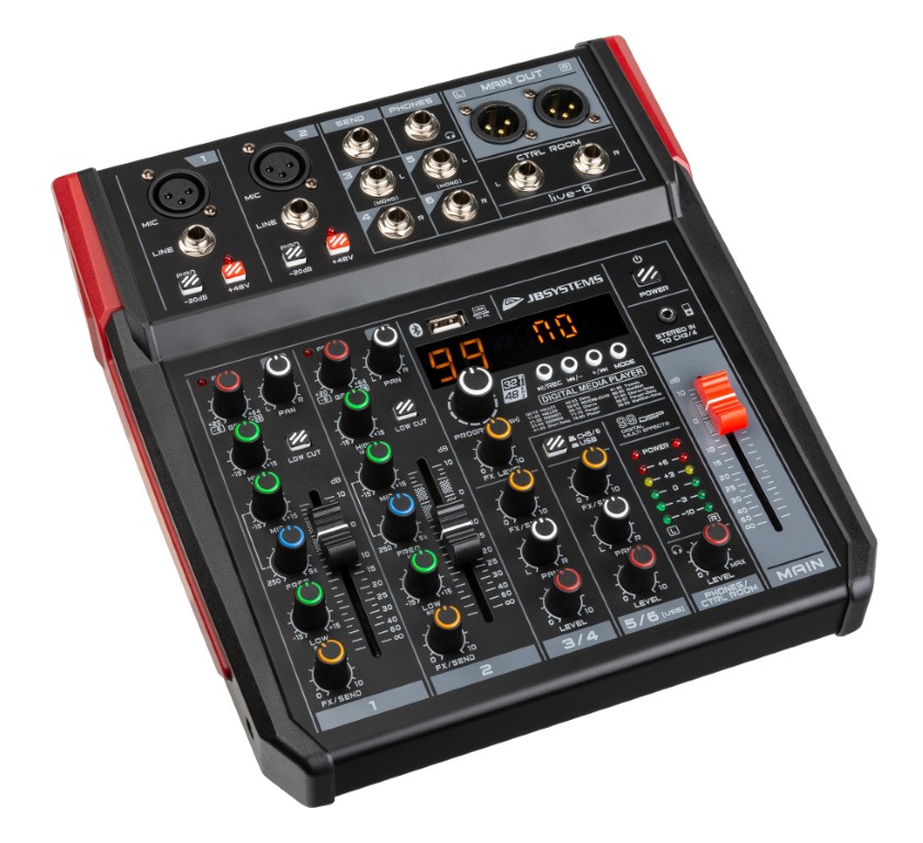 Veelzijdige PA-mixer in een handig compact formaat, 6 ingangen / 4 kanalen - LIVE-6
