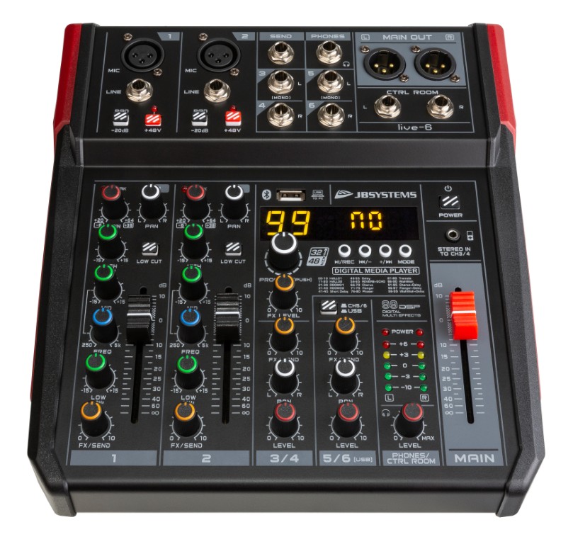 Veelzijdige PA-mixer in een handig compact formaat, 6 ingangen / 4 kanalen - LIVE-6